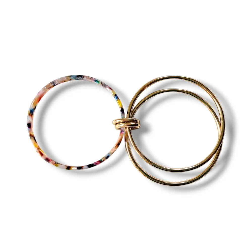 LOFT | NWOT Pretty Multicolor Gold Tone 3 Tier Bangle Bracelet - Picture 4 of 9